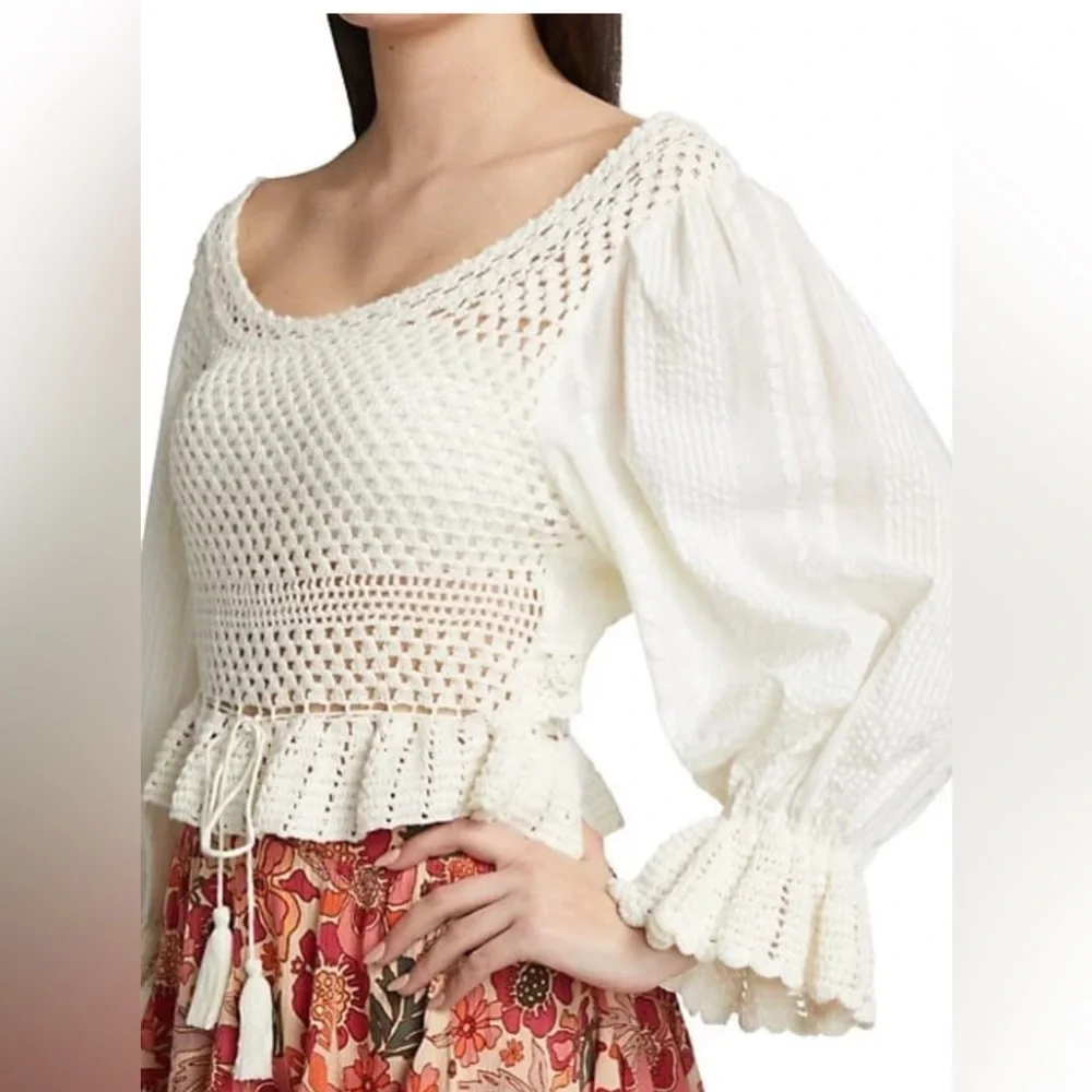 Free People White Crochet Peasant Blouse
